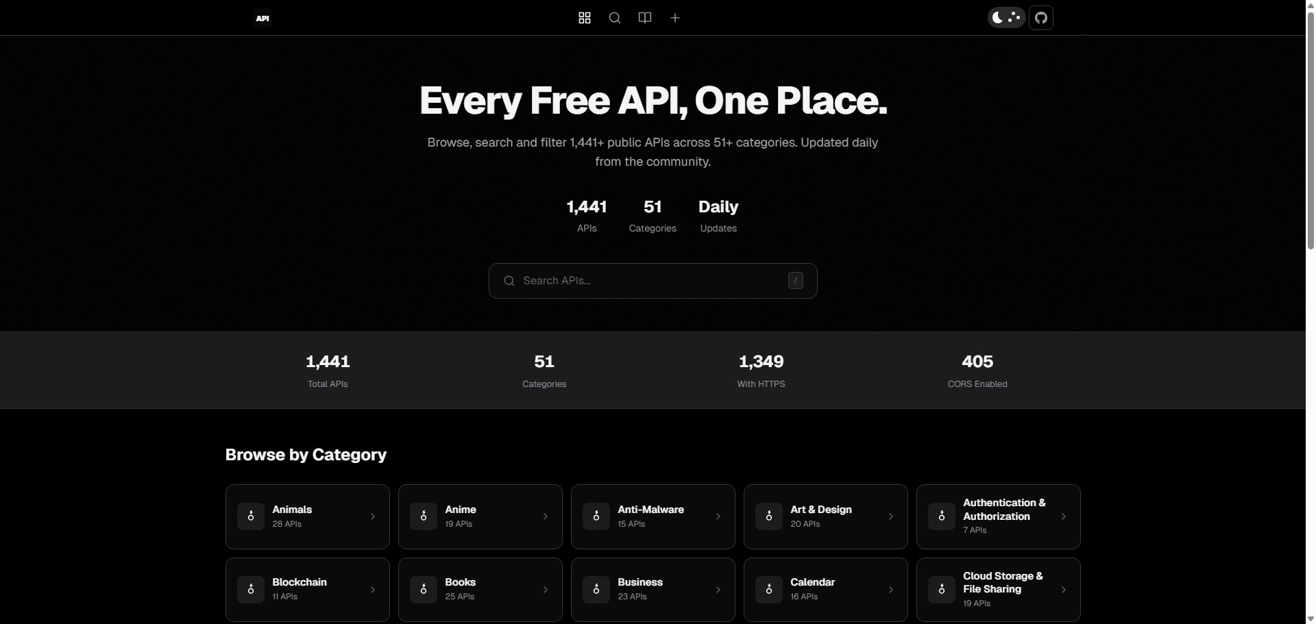 API Directory, un build Astro que genera 1.481 páginas estáticas a partir de los datos de public-apis